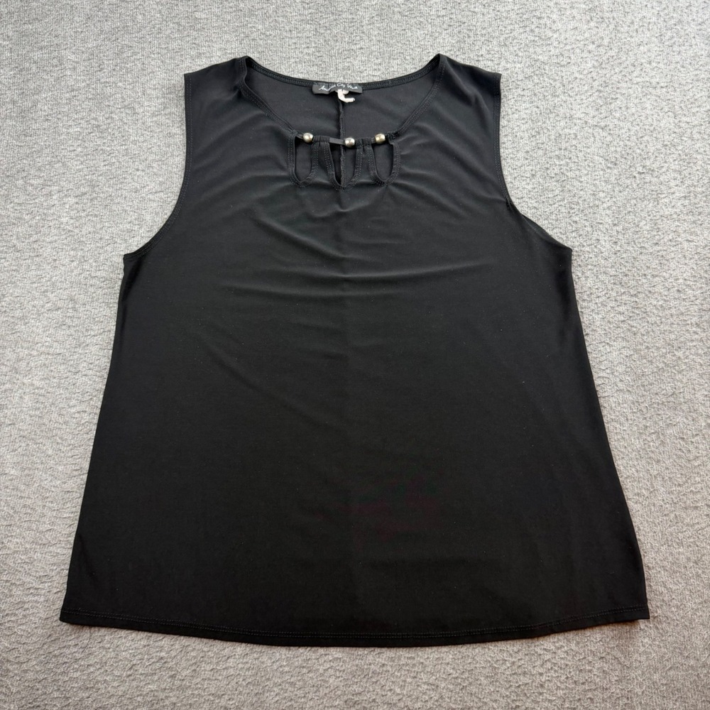 American City Wear Tank Top Women's XL Black Keyhole Bead Neck Sleeveless Blouse